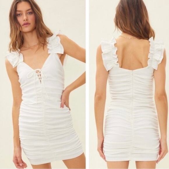 Zara Blogger Favorite Off White Ruched Front Mini Dress Sz.S NWT - Picture 5 of 16